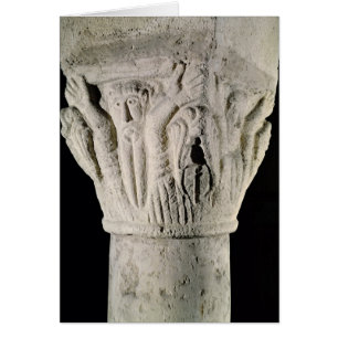 Column capital with a man with raised arms