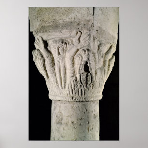 Column capital with a man with raised arms poster