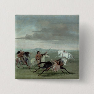 Comanche Feats of Martial Horsemanship, 1834 (oil 15 Cm Square Badge