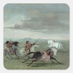 Comanche Feats of Martial Horsemanship, 1834 (oil Square Sticker