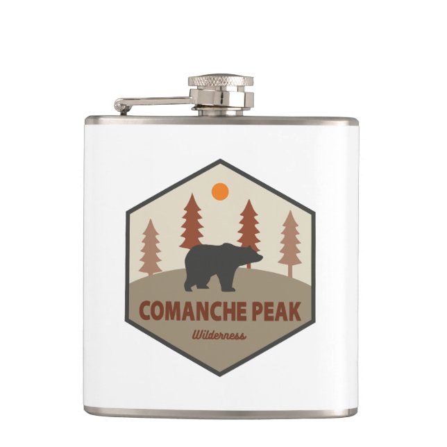 Comanche Peak Wilderness Colorado Bear Hip Flask (Front)