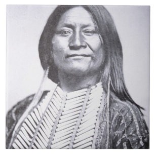 Comanche Tribesman, 1872 (b/w photo) Tile