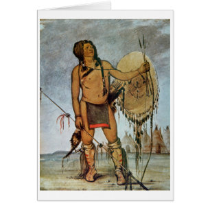 Comanche warrior with a shield, lance and bow and