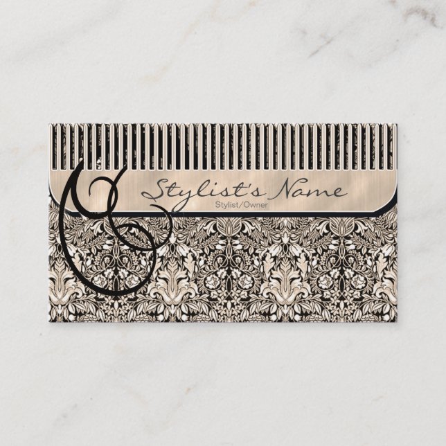 Comb and Curls Damask ID319 Appointment Card (Front)
