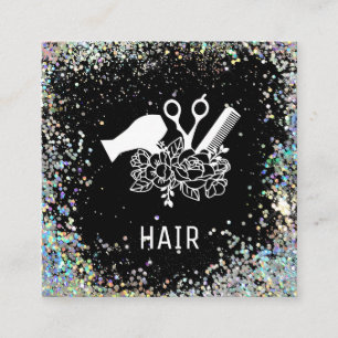 *~* Comb Scissors Flowers Rainbow Glitter AP6 Square Business Card