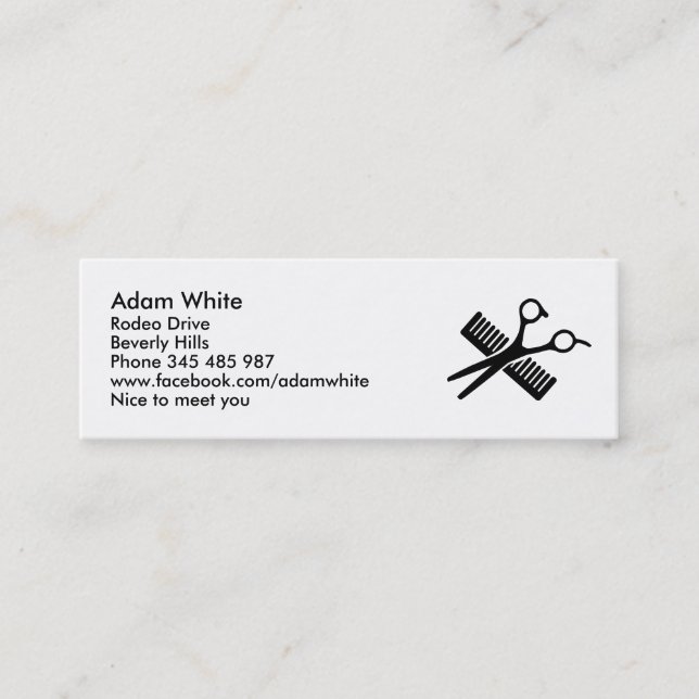 Comb & Scissors Mini Business Card (Front)