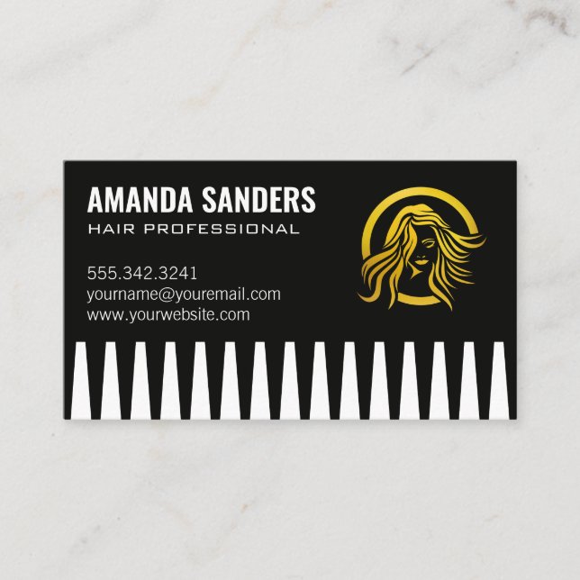 Comb | Woman Hair Logo | Stylist Business Card (Front)