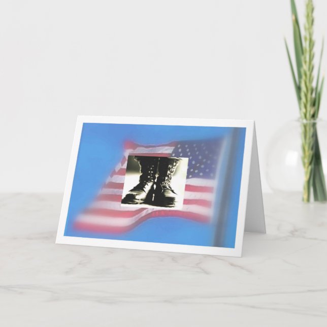Combat boots, US Flag, Military Graduation Card (Front)
