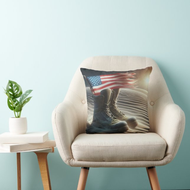 Combat Boots With American Flag Cushion (Chair)