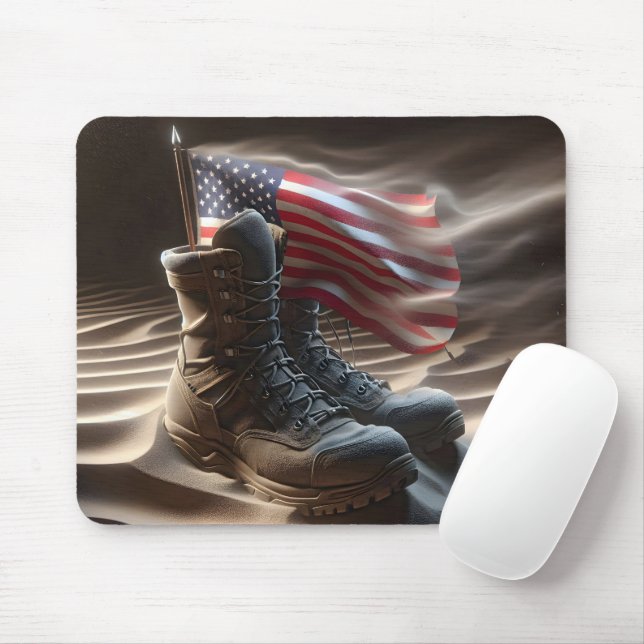 Combat Boots With American Flag Mouse Pad (With Mouse)