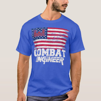 Combat Engineer with American Flag Distressed U T-Shirt