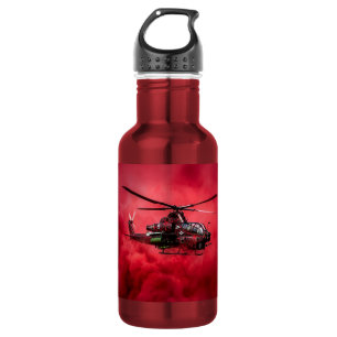 Combat Helicopter Flying Above Massive Flames 532 Ml Water Bottle