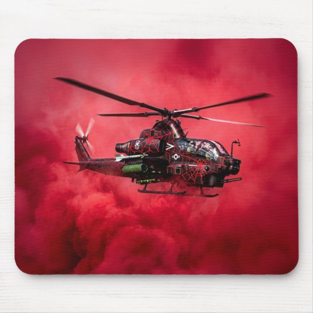 Combat Helicopter Flying Above Massive Flames Mouse Pad (Front)