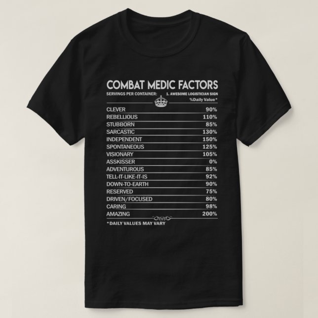 Combat Medic Combat Medic - Combat Medic Factors D T-Shirt (Design Front)