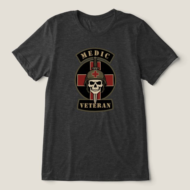 Combat Medic Veteran Tactical Skull Tri-Blend Shirt (Design Front)