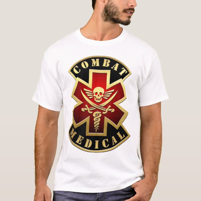 Combat Medical Skull & Swords Cross Patch T-Shirt (Front)