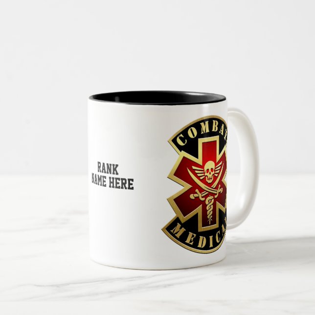 Combat Medical Skull & Swords Cross Patch Two-Tone Coffee Mug (Front Right)
