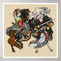 Combat of Japanese samurai warriors. Graphic art