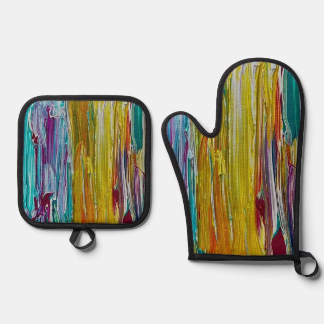 Combed Flower Field Art Oven Mitt & Pot Holder Set (Front)