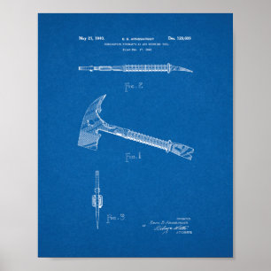 Combination Fireman's Axe And Wrecking Tool Patent Poster