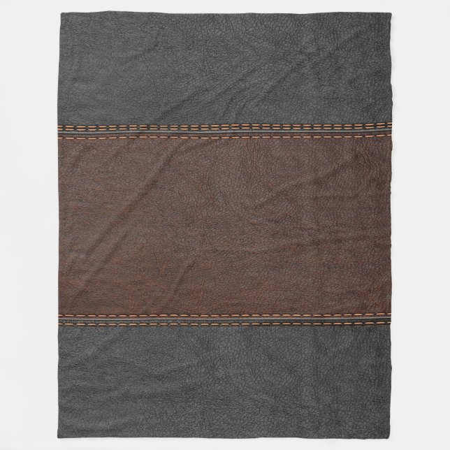 Combination Of Brown And Black Leather Fleece Blanket (Front)