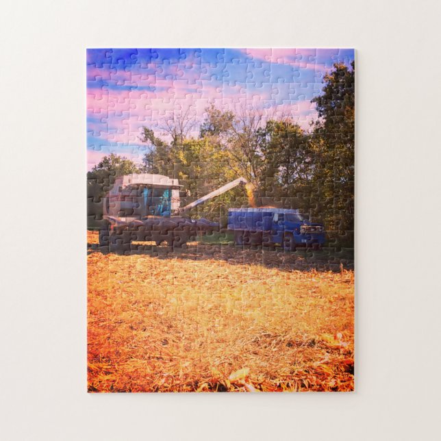 Combine During Fall Harvest Jigsaw Puzzle (Vertical)