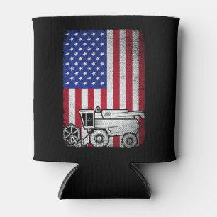Combine Harvester American Flag Farmer Agriculture Can Cooler