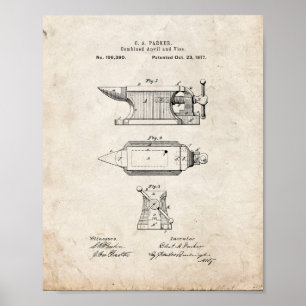 Combined Anvil And Vise Patent - Old Look Poster