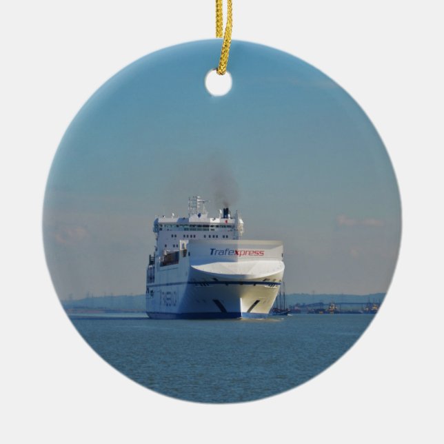 Combined Ferry And Container Ship Ceramic Tree Decoration (Front)