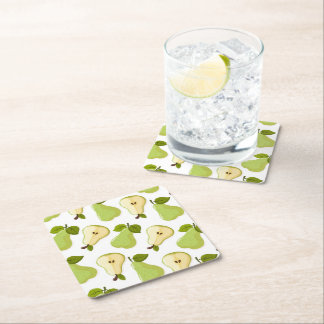 Combined pattern of open and whole pears square paper coaster