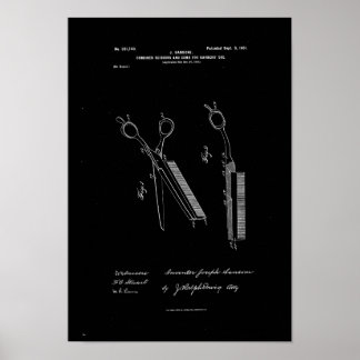 Combined Scissors Comb Barbers Patent Poster