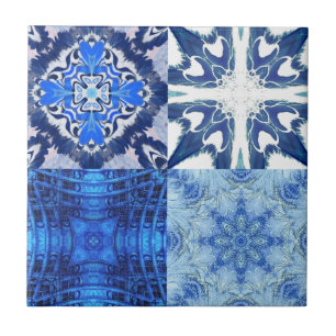 Combined set of blue navy white geometric abstract ceramic tile