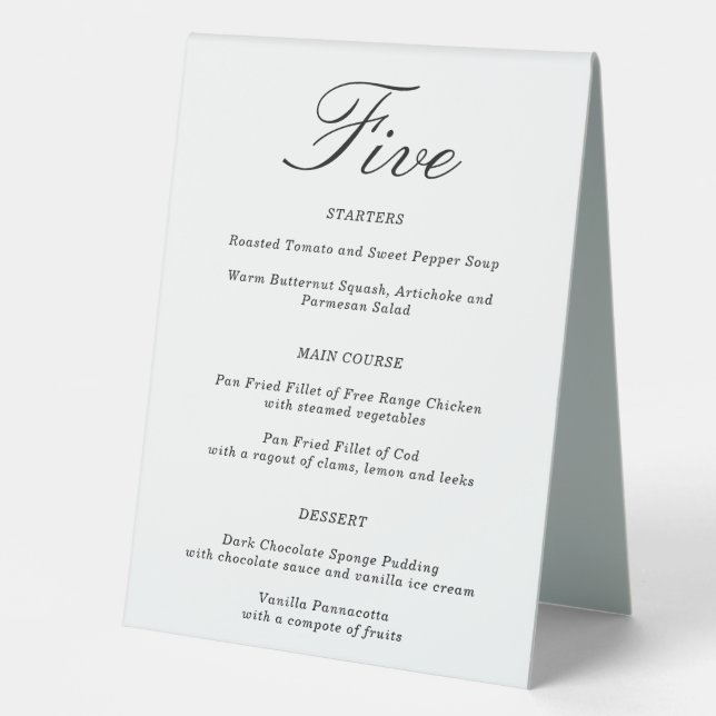 Combined Wedding Table Number & Menu | Table 5 (Front)