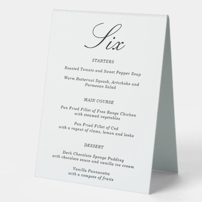 Combined Wedding Table Number & Menu | Table 6 (Front)