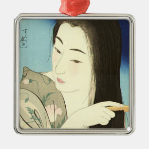 Combing Her Hair (Elegant Japanese Woman) Metal Ornament
