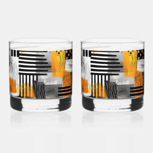 Combo Black/Orange Modern Art Print Whiskey Glass