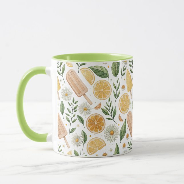 Combo Mug – Lemon Popsicle & Daisy Floral Pattern (Left)