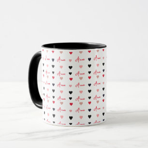 Combo Mug repeating aligned hearts and custom name
