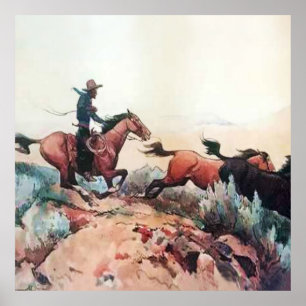 “Come A-Runnin” Western Art by Maynard Dixon Poster