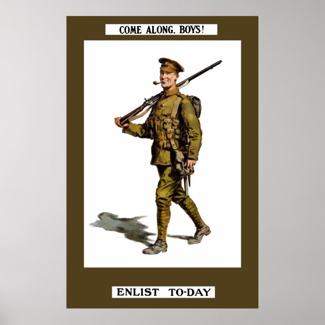 Come Along, Boys! Enlist To-Day Poster (Front)