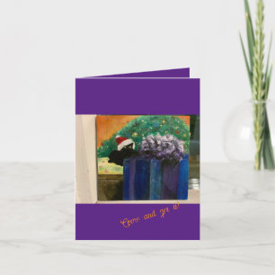 Come and get it! Christmas Kitty Black Cat Card