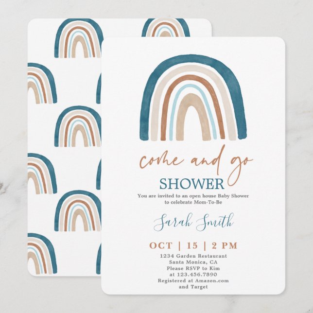 Come and Go Rainbow Baby Shower boy Invitation (Front/Back)