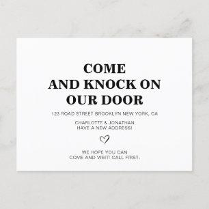 Come and Knock Our Door Black Simple New Address Announcement Postcard