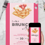 Come Brunch With Me bright pink invitation<br><div class="desc">Bring the retro fun vibes to your birthday brunch! Easy to customise with your party details. Featuring a pink background and a cute graphic with strawberry and cream waffles. The heading reads "Come brunch with me".</div>