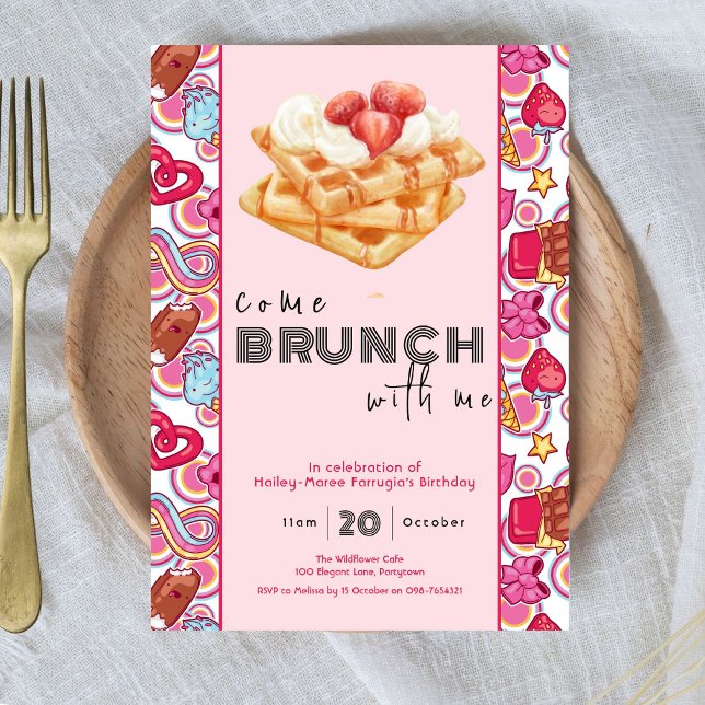 Come Brunch With Me pink birthday invitation (Creator Uploaded)