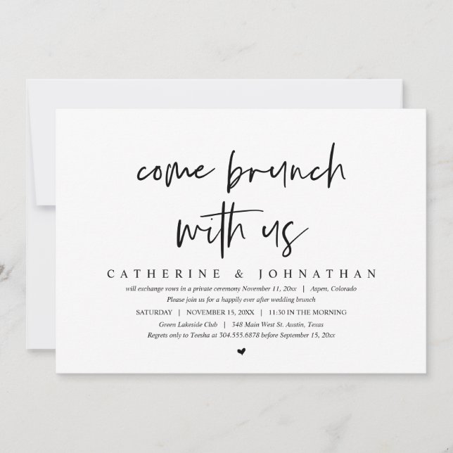 Come Brunch With Us, Wedding Elopement Party Invitation (Front)