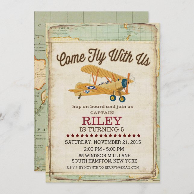 Come Fly Birthday Aeroplane Travel Invitation (Front/Back)