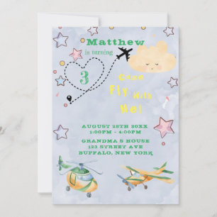 Come Fly With Me Aeroplanes Boy Birthday Party Ann Announcement