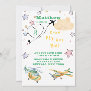 Come Fly With Me Aeroplanes Boy Birthday Party Announcement