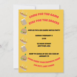 Come for the Game, Stay for the snacks Invitation